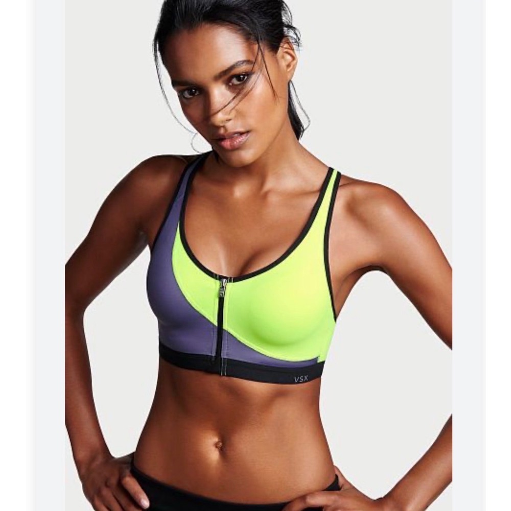Victoria's‎ Secret Sport Bra Womens 38C Neon Yellow Knockout Front-Close Zip VSX